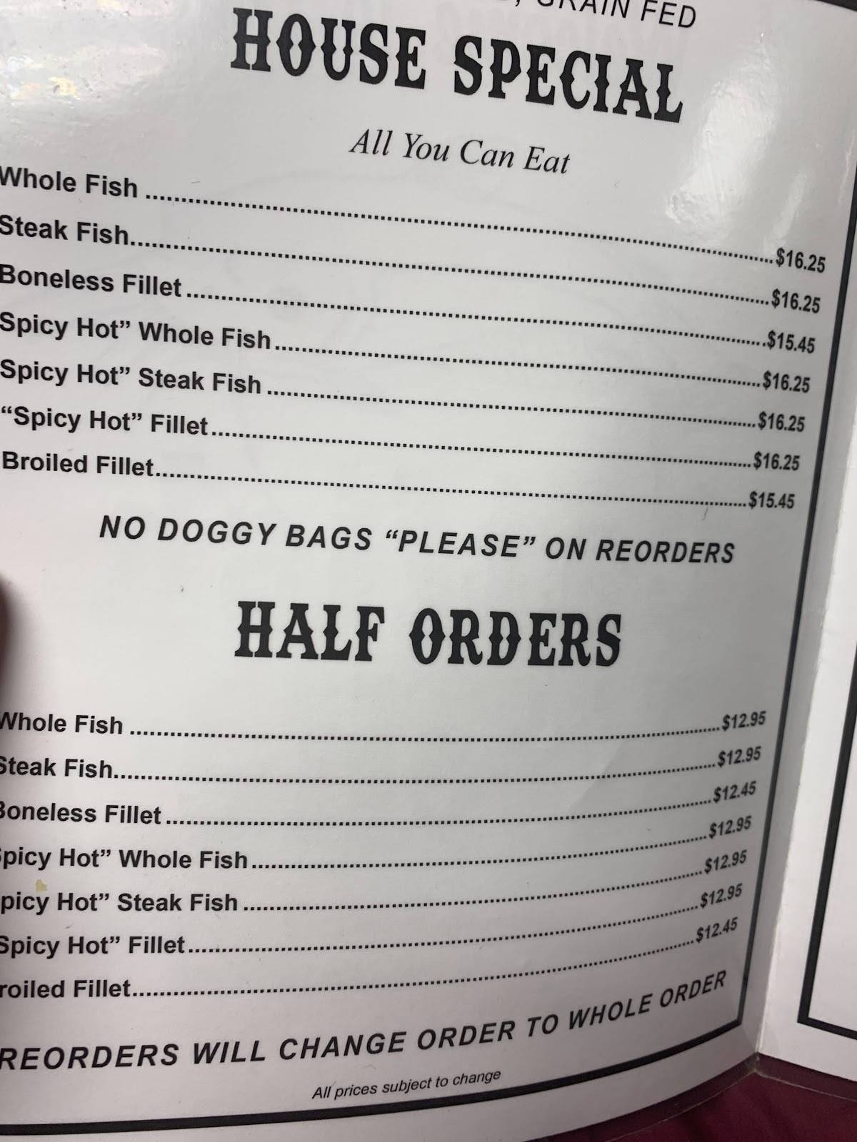 Menu at Catfish Kitchen restaurant, Burns, US70