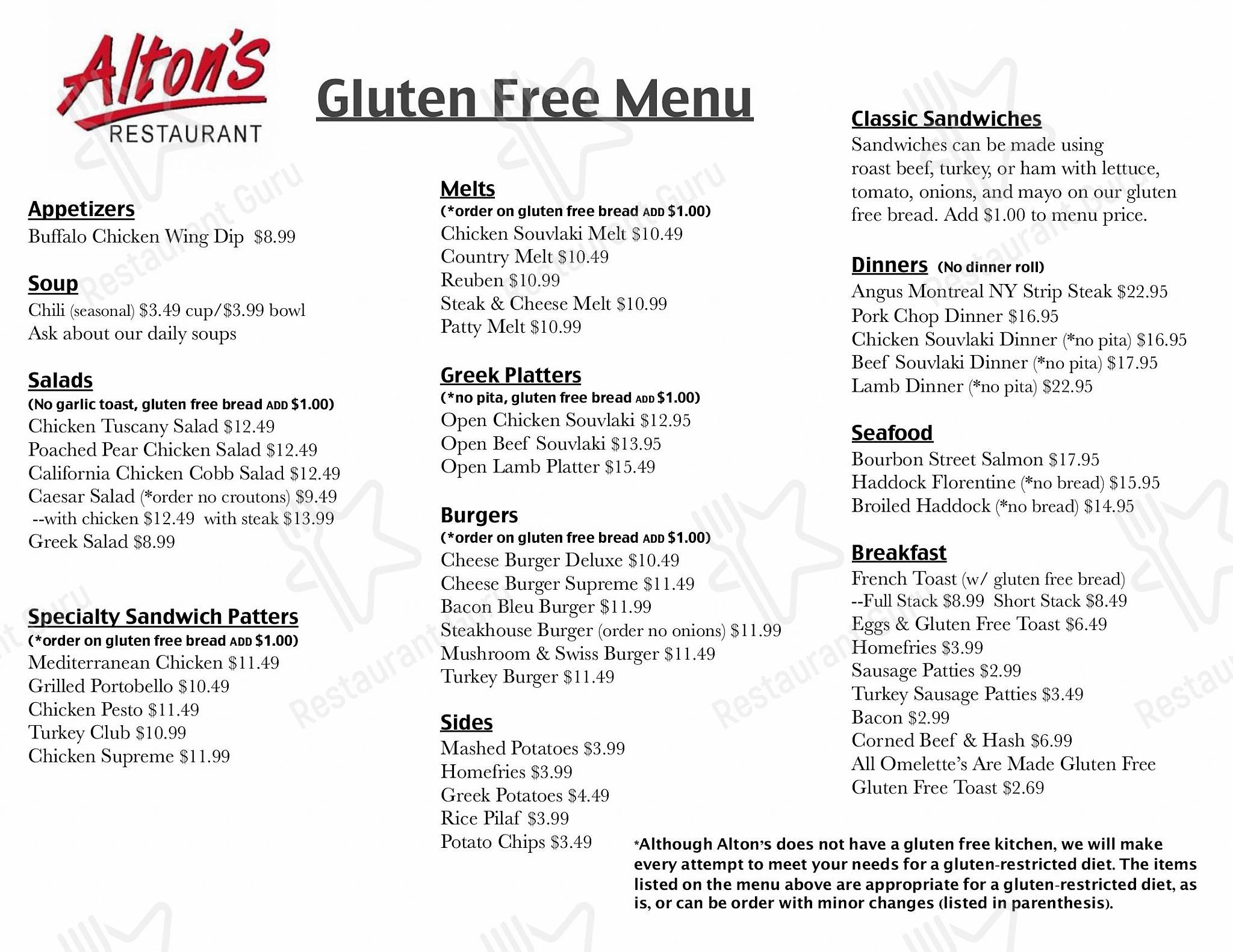 Menu at Alton's Restaurant Transit Rd, Elma, Transit Rd
