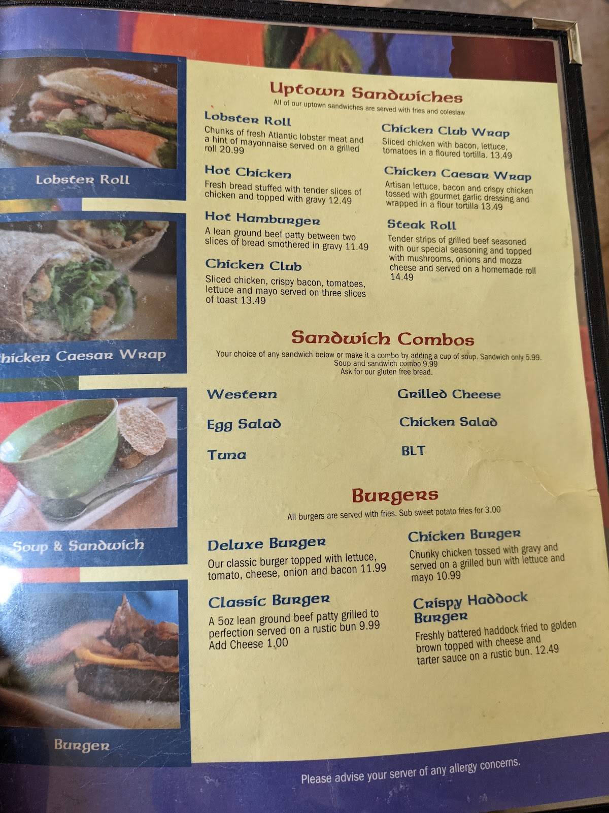 Menu at Chowder House on Main restaurant, Tatamagouche
