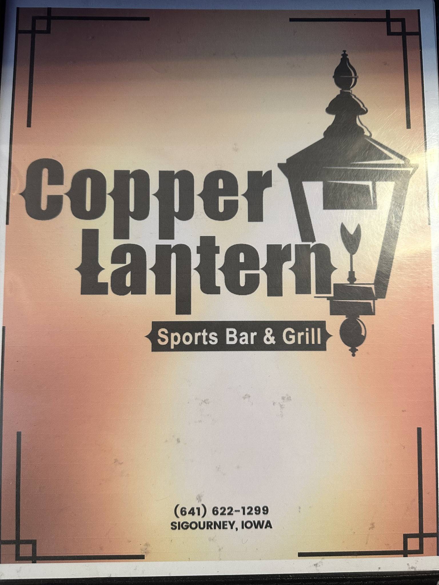 Menu at Copper Lantern restaurant, Sigourney