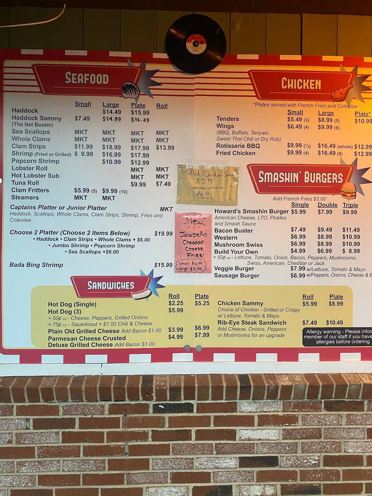 Menu at Howards Drive In restaurant, West Brookfield, 121 E Main St