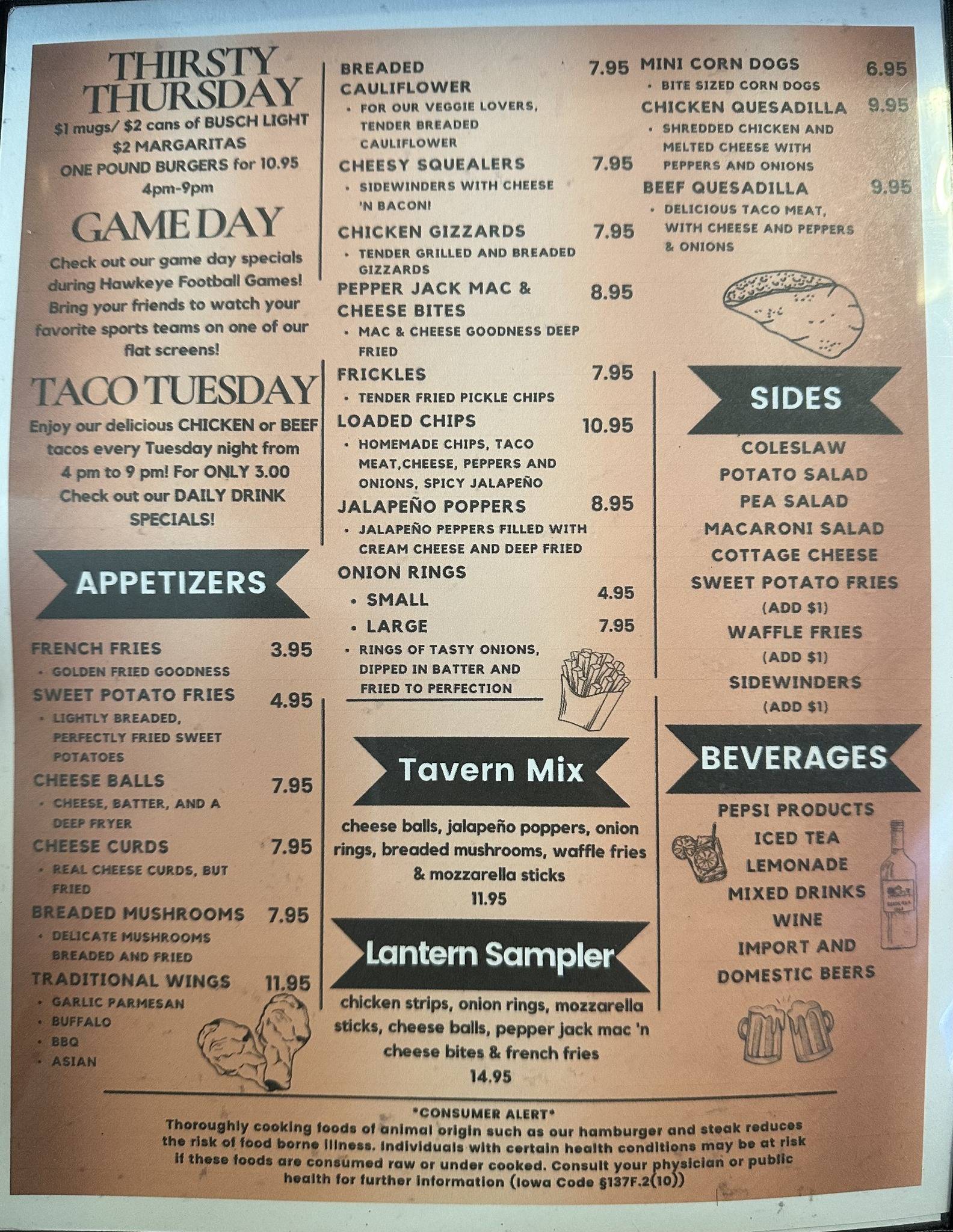 Menu at Copper Lantern restaurant, Sigourney