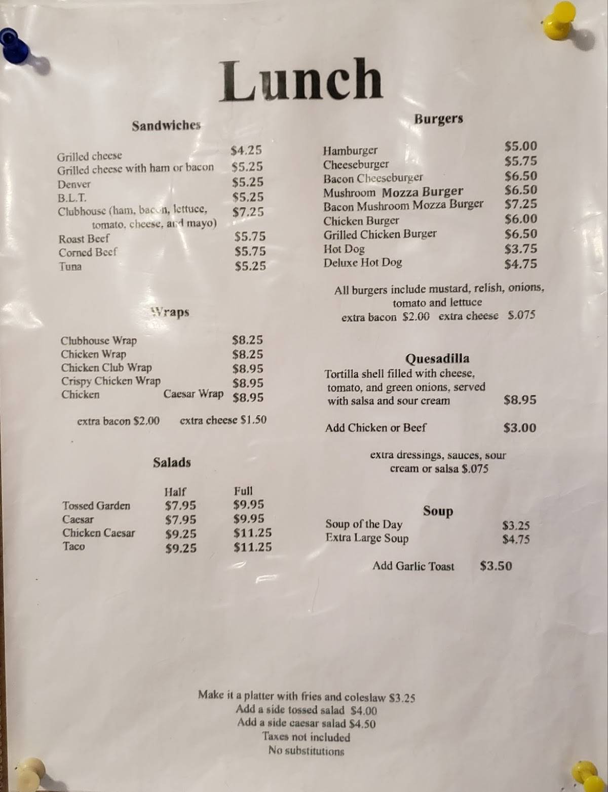 Menu at Restaurant, Beausejour