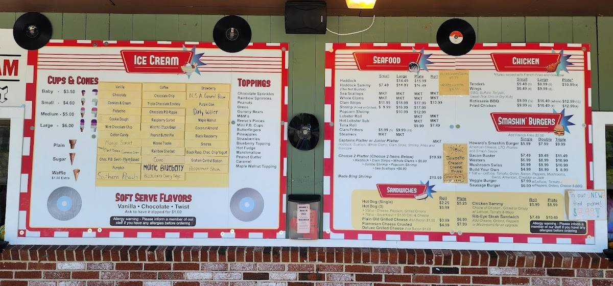 Menu at Howards Drive In restaurant, West Brookfield, 121 E Main St