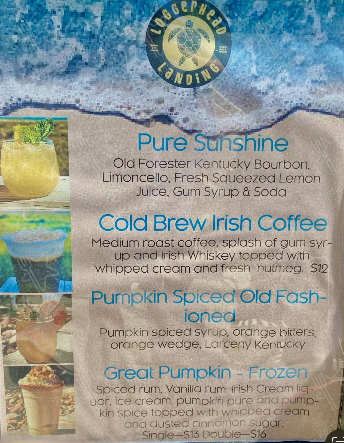 Menu at Loggerhead Landing pub & bar, Hilton Head Island