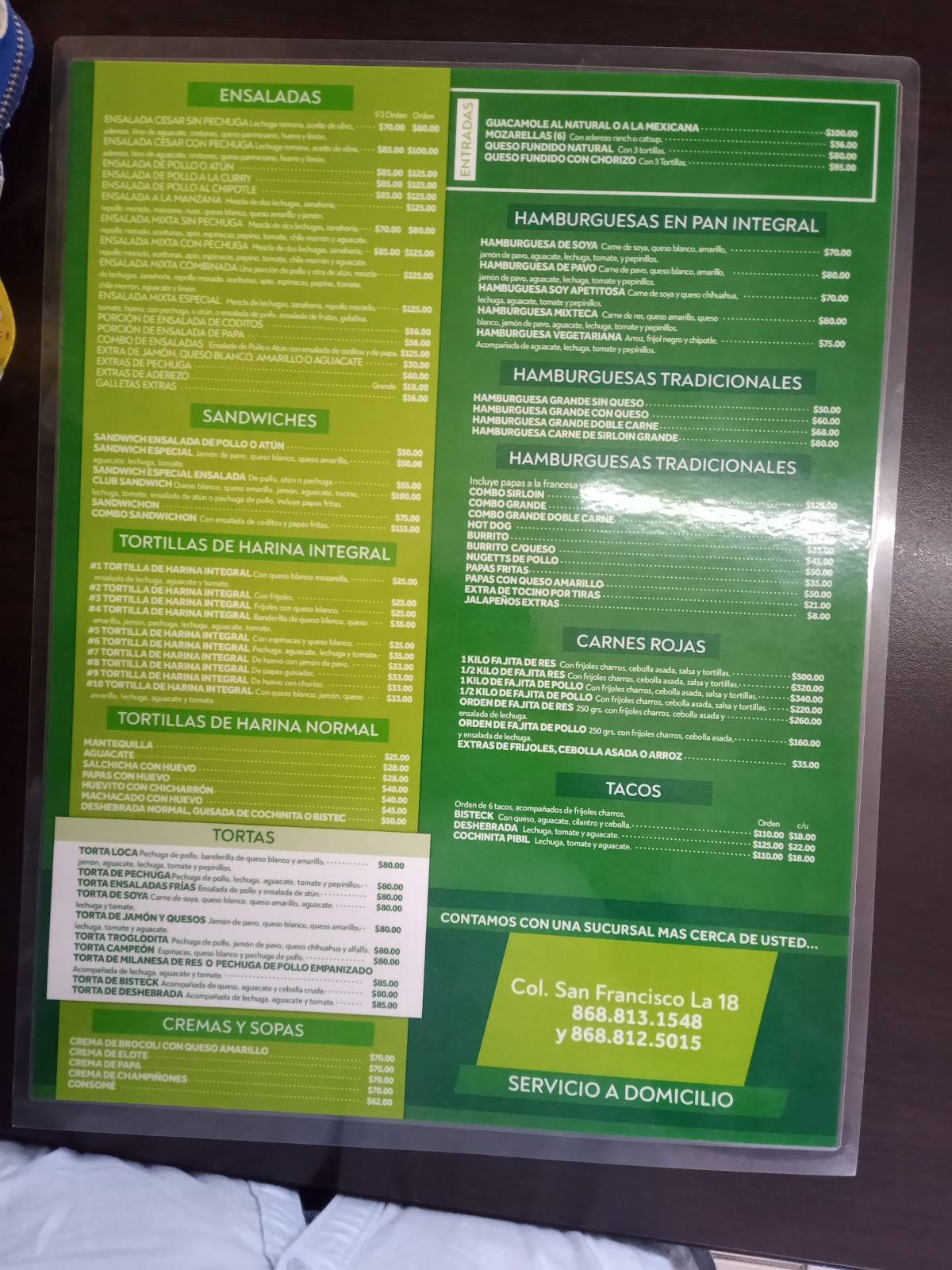 Carta del restaurante Natural House, Matamoros, Calle Dieciocho 1102