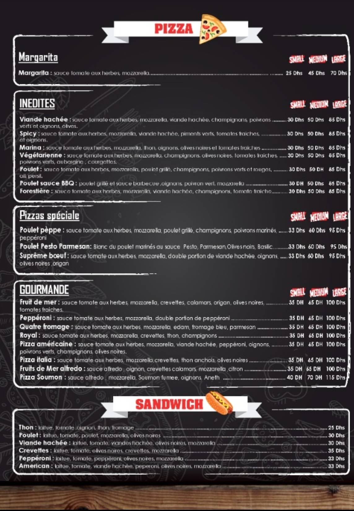 Menu au Pizza ITALIA restaurant, Casablanca, 229 Bd Wad Dawrra Azhari Oulfa