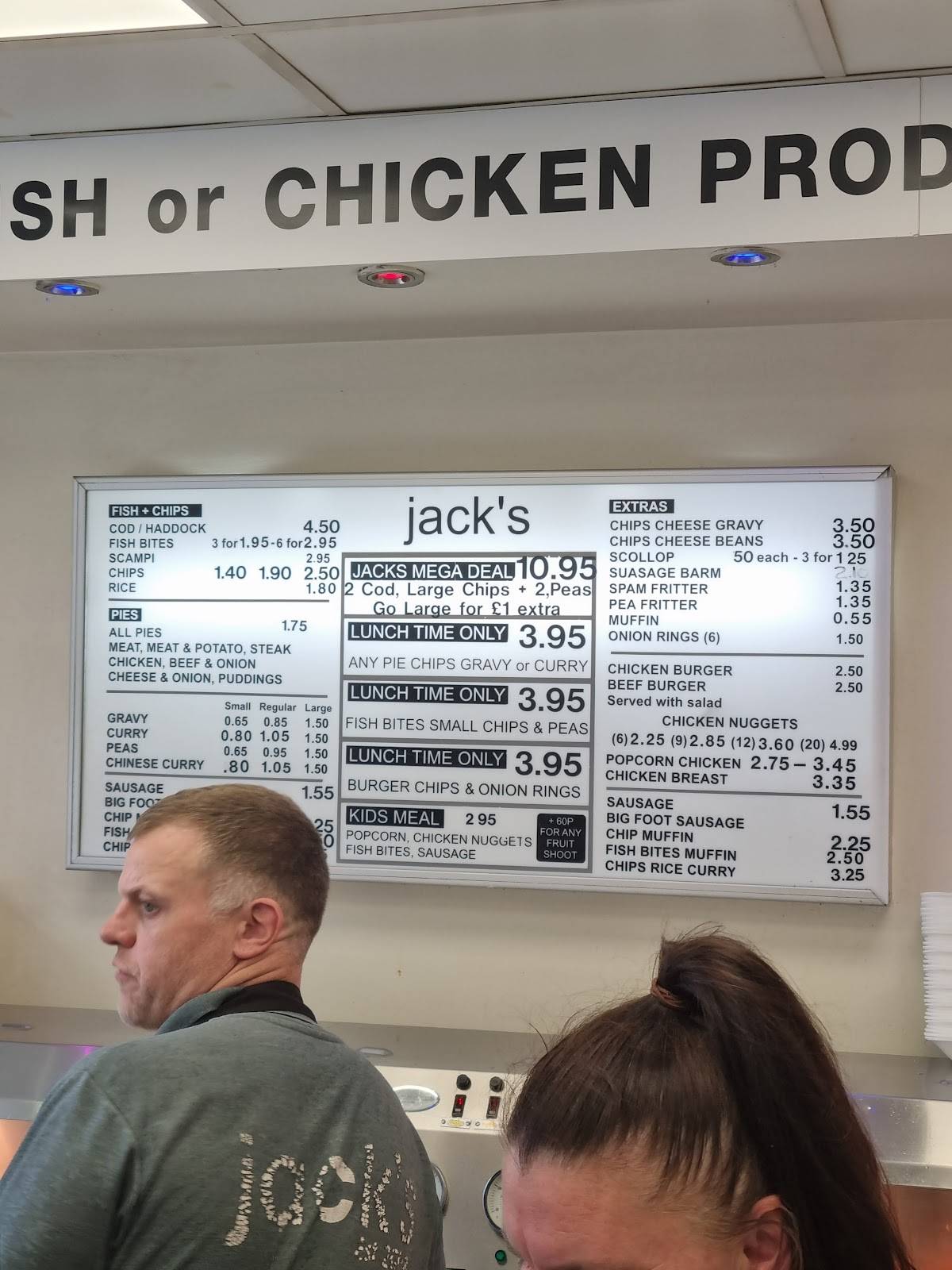 Menu at Jack's Chippy restaurant, Manchester, 333 Ainsworth Rd