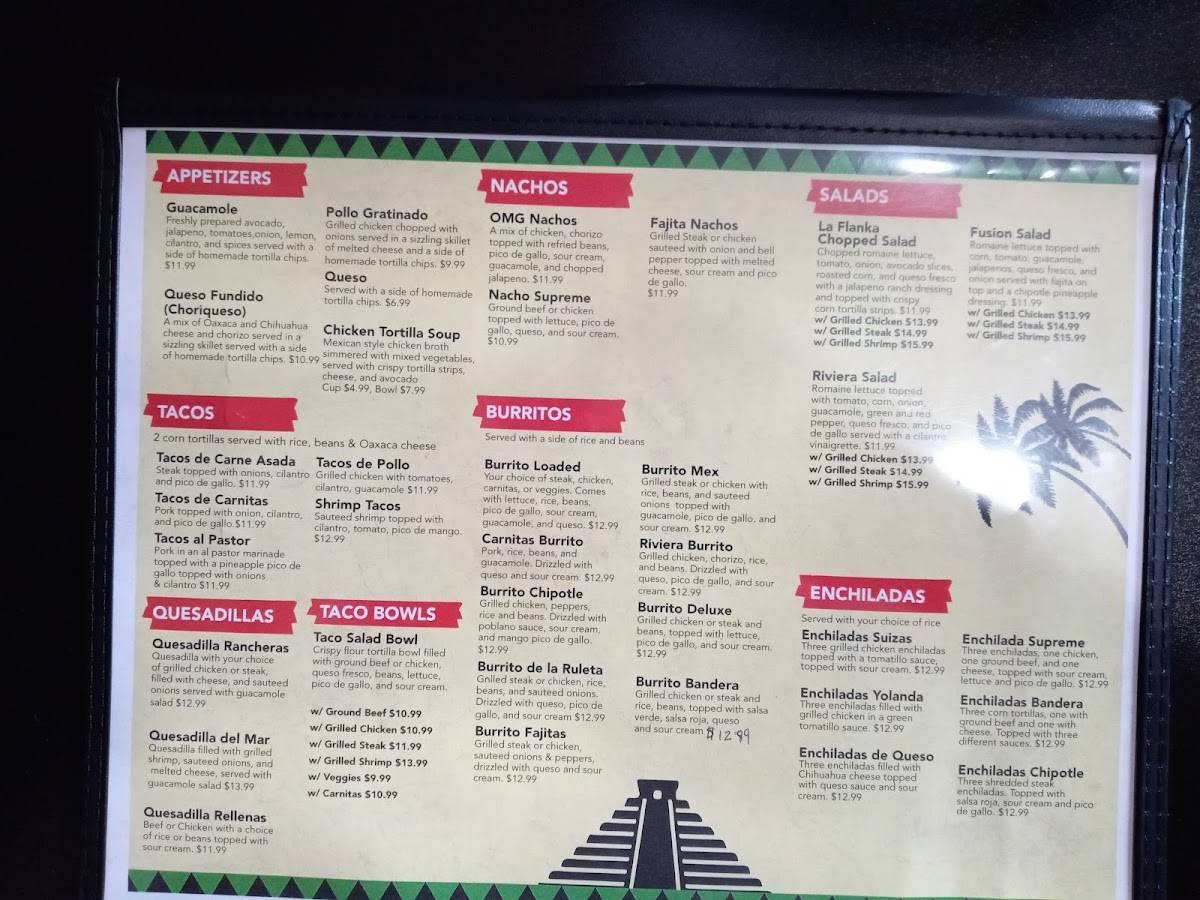 Menu at Riviera maya restaurant, Schuylkill Haven