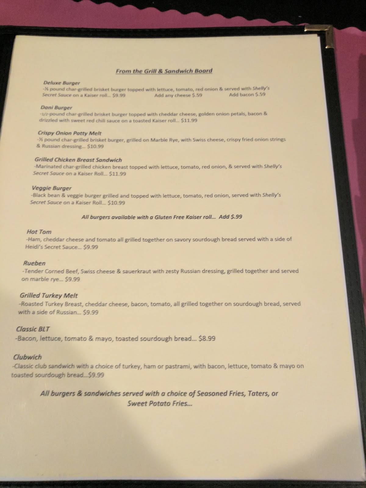 Menu at Shelly's pub & bar, DeRuyter