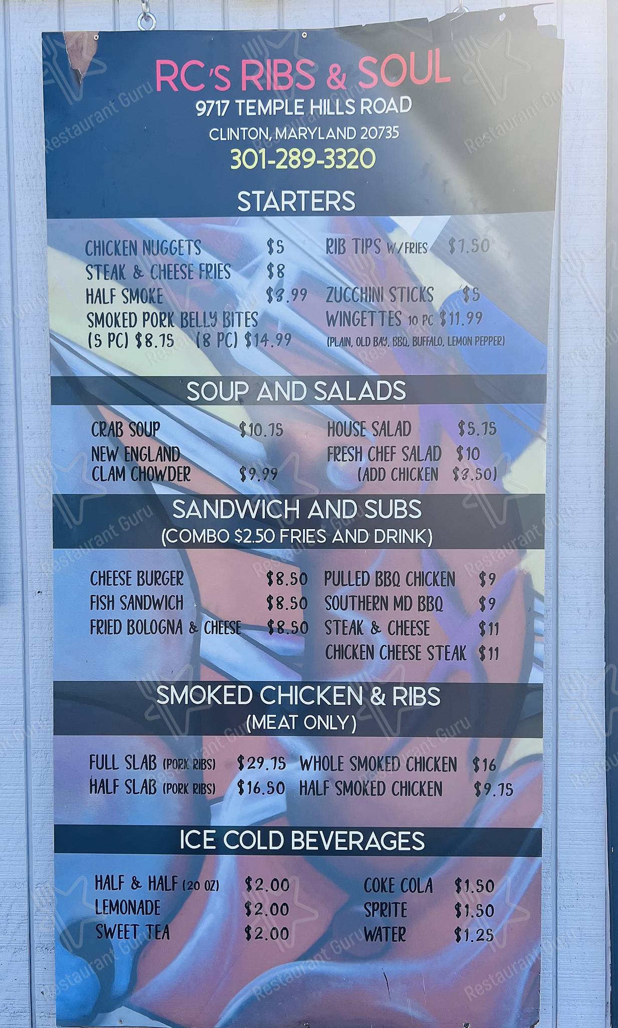 Menu at RC's Ribs and Soul BBQ, Clinton