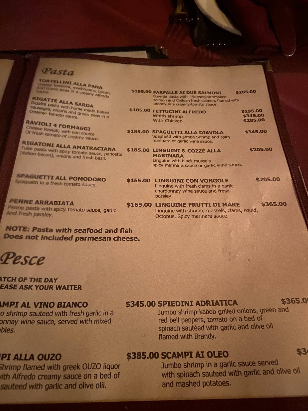 Menu at Ristorante il Mare restaurant, Zihuatanejo