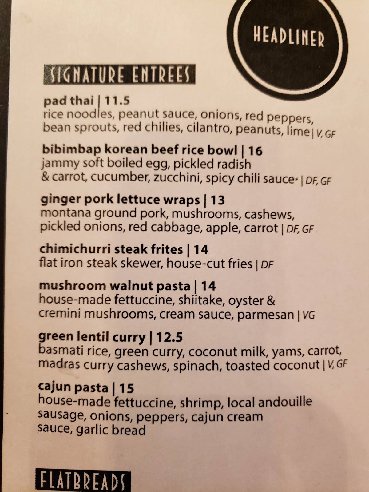 Menu at Top Hat pub & bar, Missoula