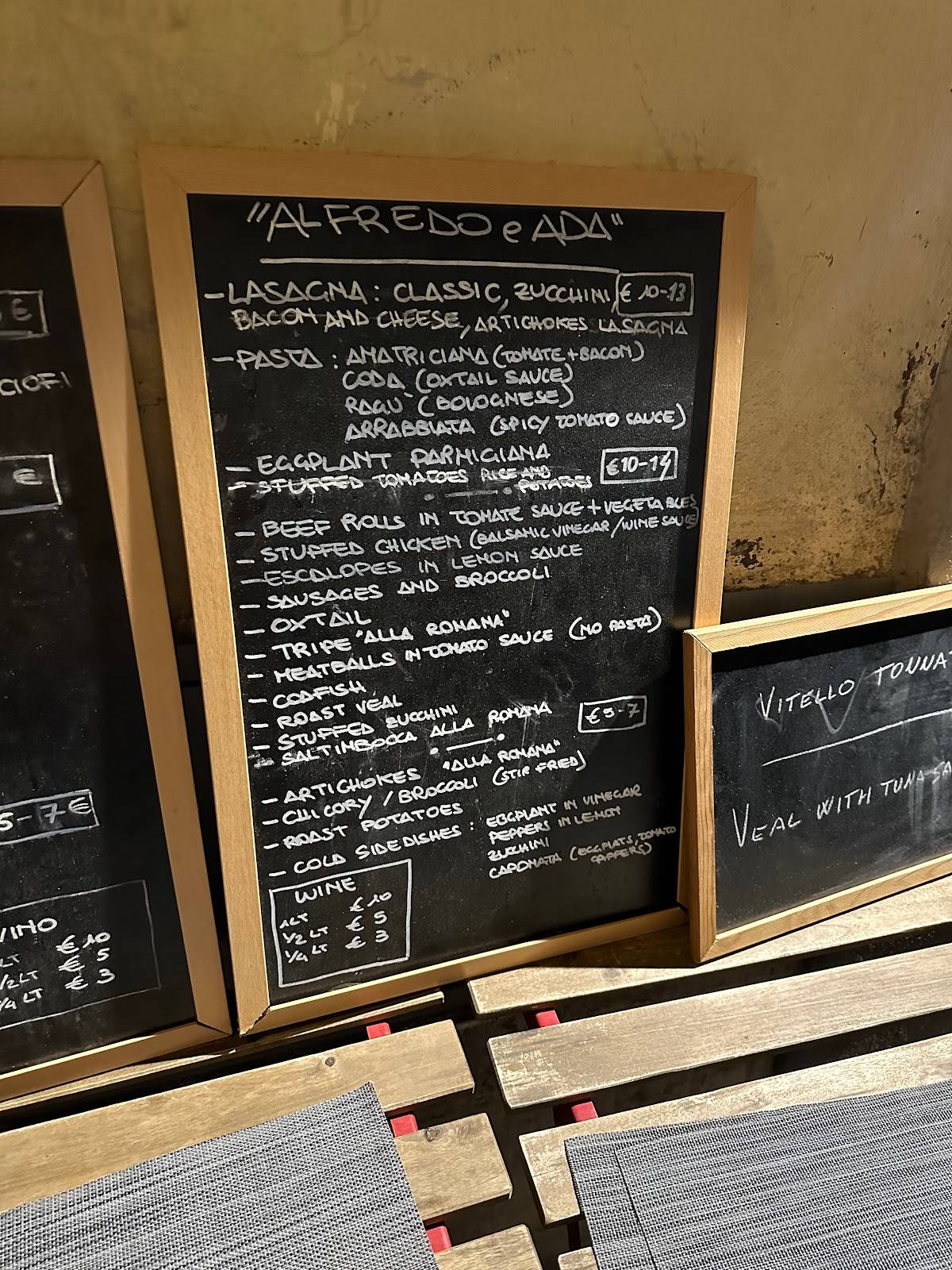 Menu da Alfredo e Ada pub & bar, Roma, Via dei Banchi Nuovi