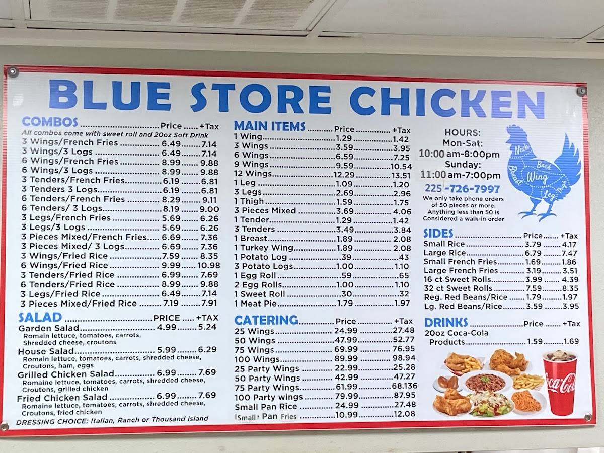 Menu at Blue Store Chicken restaurant, Baton Rouge, Old Hammond Hwy STE B