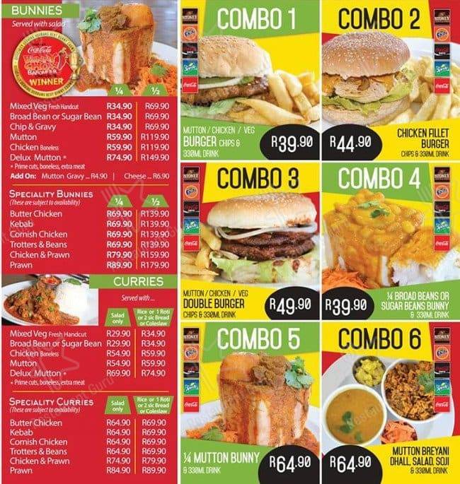 Menu at Canecutters Glenwood restaurant, Durban, 5355 Helen Joseph Rd