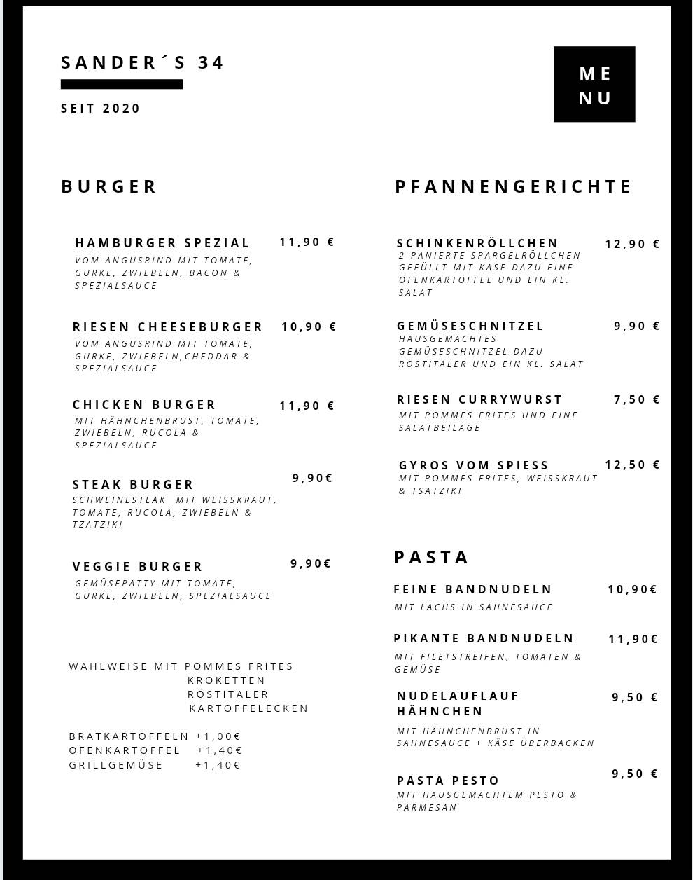 Speisekarte von Sander's 34 restaurant, Dinklage