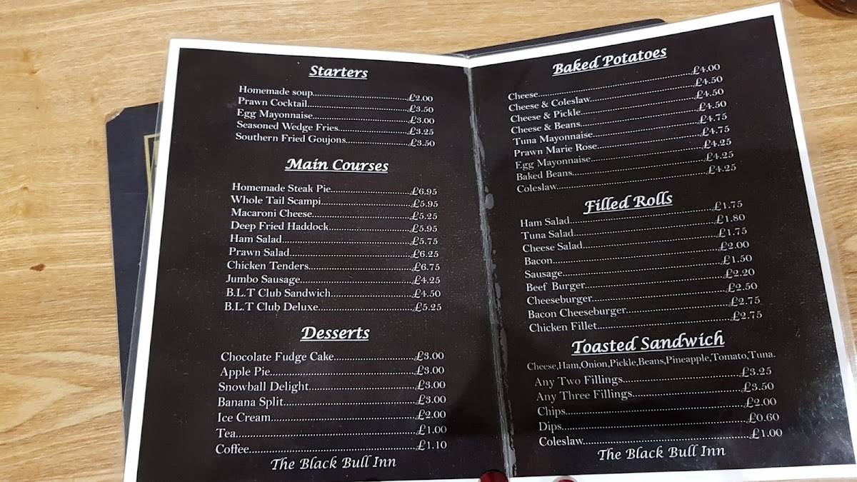 Menu at The Black Bull Inn pub & bar, Lesmahagow