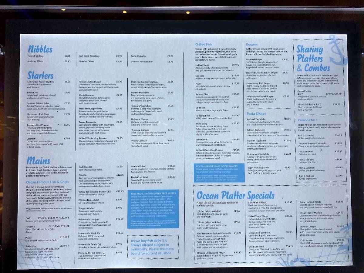 Menu at Ocean Fish Platter restaurant, Ipswich