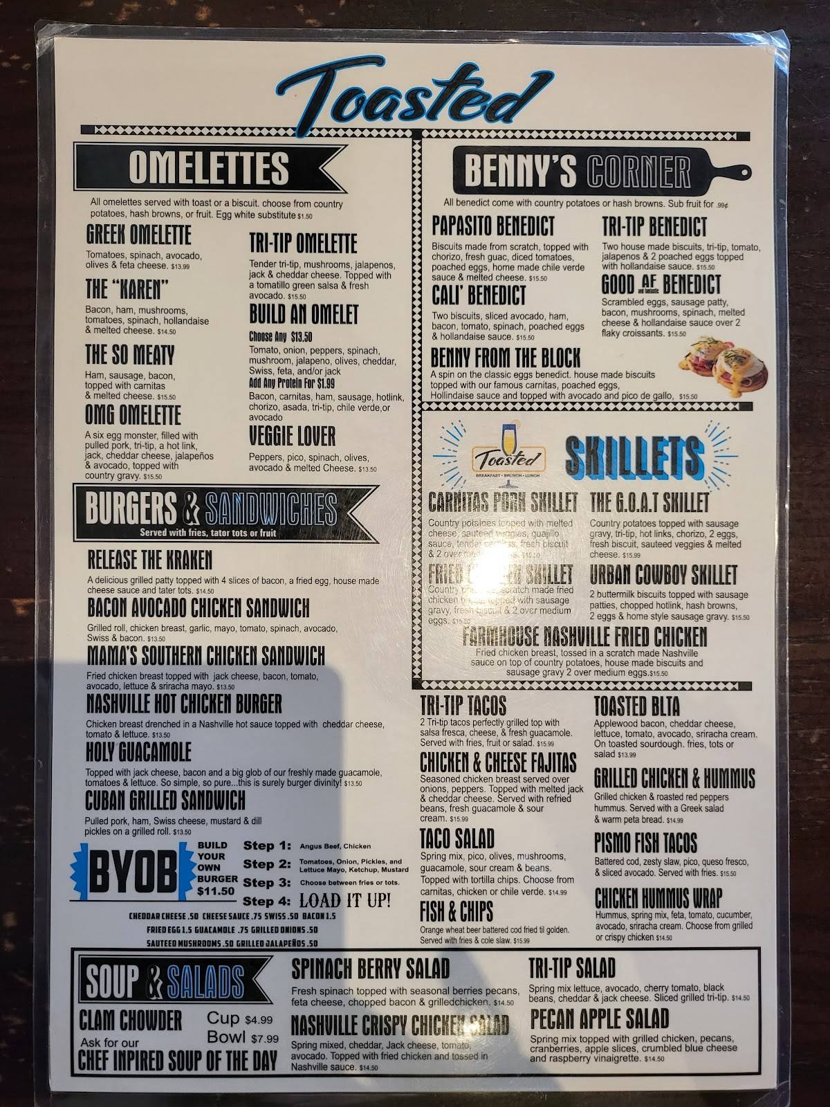 Menu at Toasted restaurant, Bakersfield