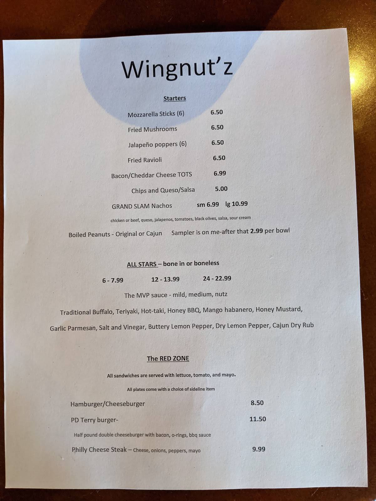 Menu at Wingnutz pub & bar, Fountain Inn