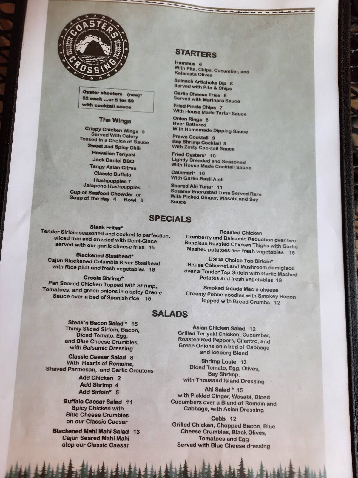 Menu at Coasters Crossing pub & bar, Oregon City