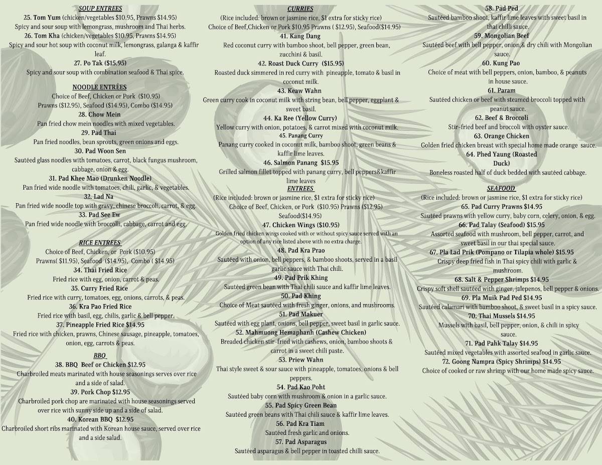 Menu at Coconut Cafe, Merced