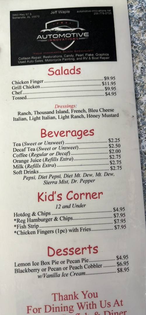 Menu at Libby's Catfish & Diner restaurant, Priceville, AL67