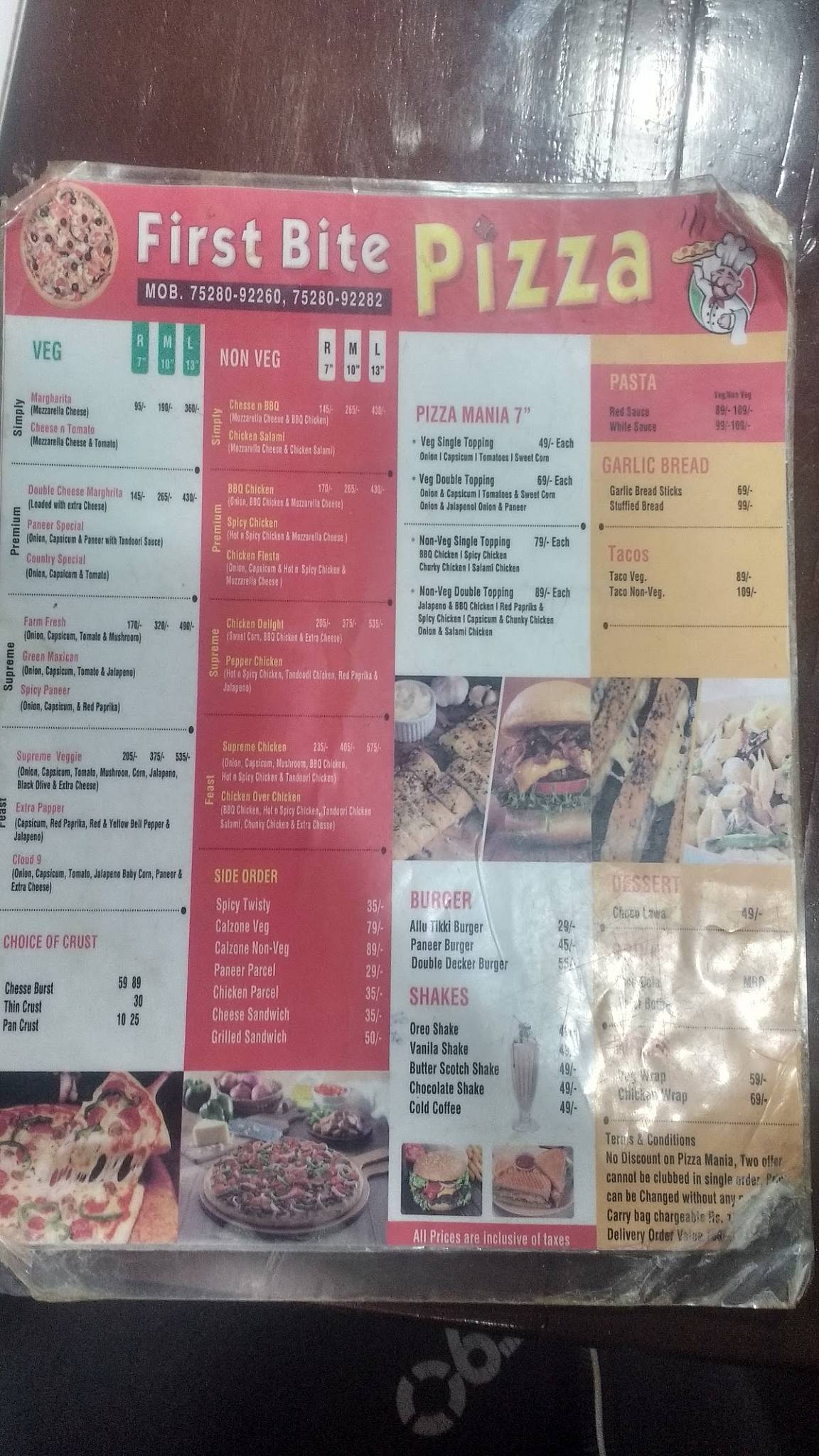 Menu at First Bite Pizza, Kurali