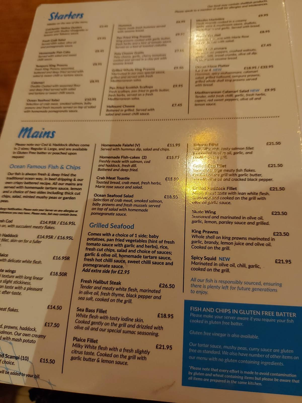 Menu at Ocean Fish Platter restaurant, Ipswich