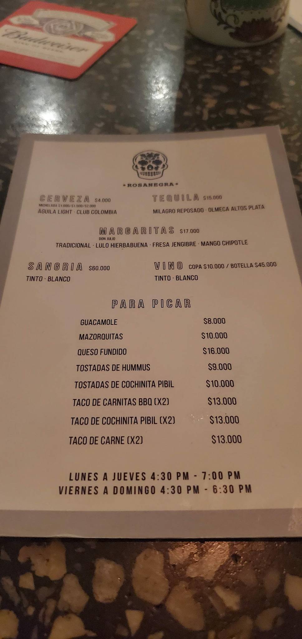 Carta del restaurante Rosanegra, Barranquilla, Cl. 79 5539