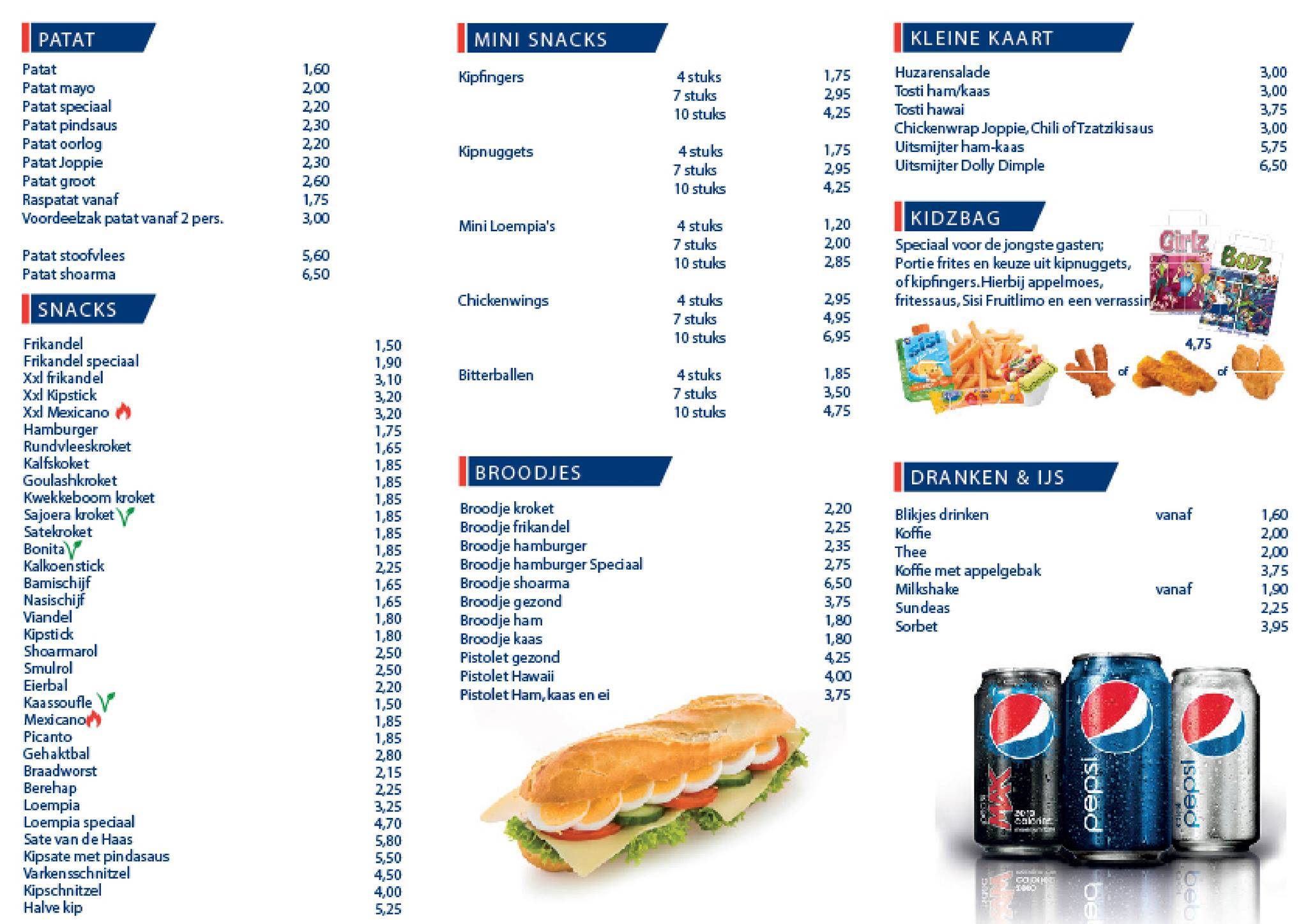 Menu at Snackpoint Dolly Dimple, Haulerwijk