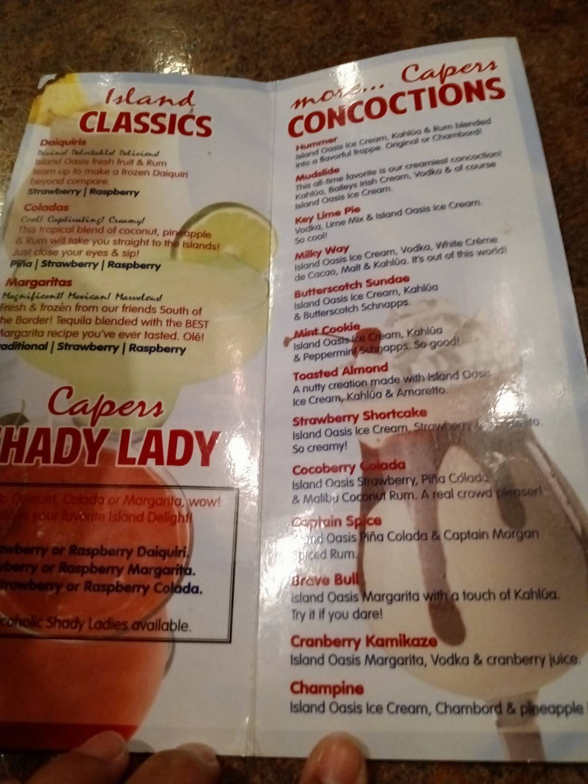 Menu at Capers steakhouse, Detroit