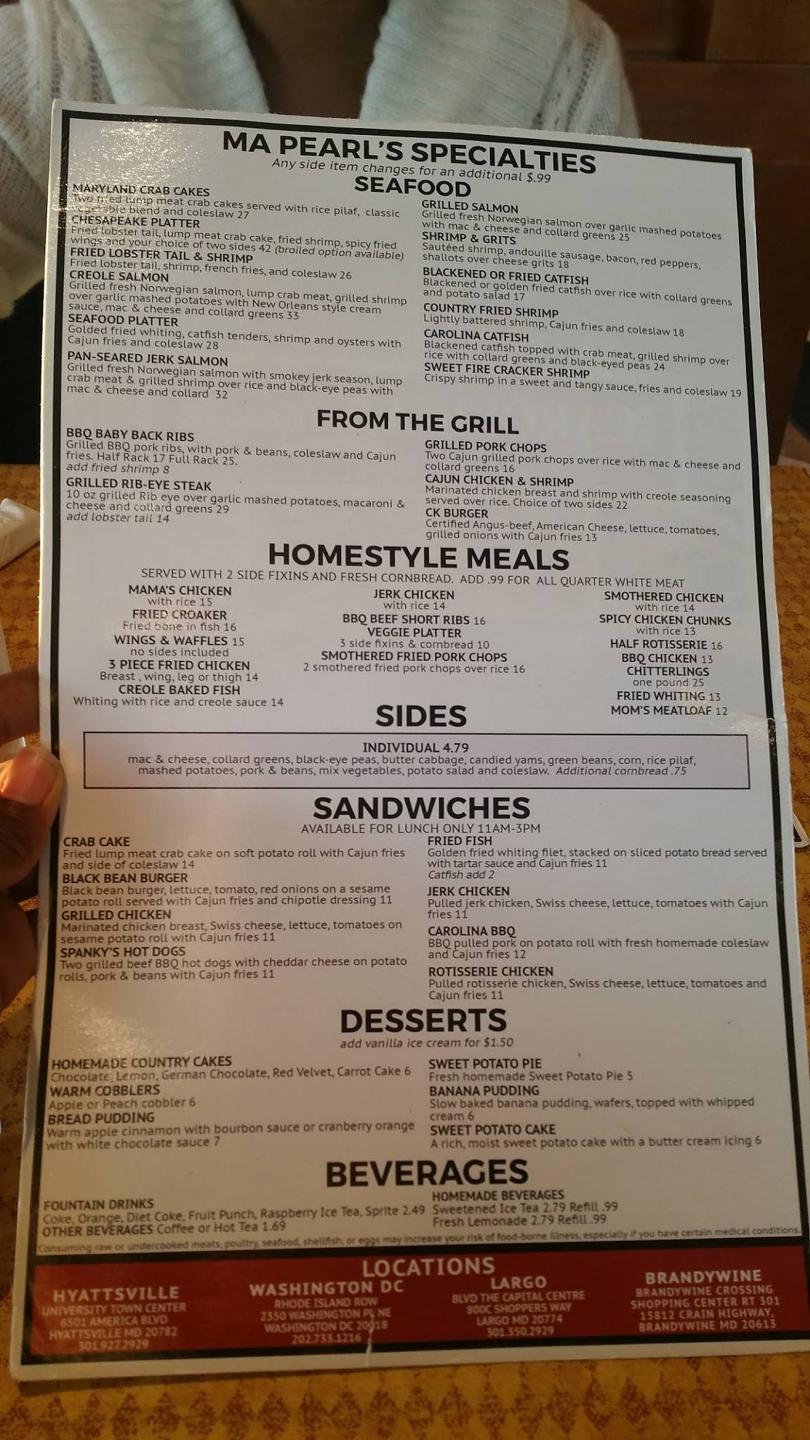 Menu at Carolina Kitchen restaurant, Brandywine