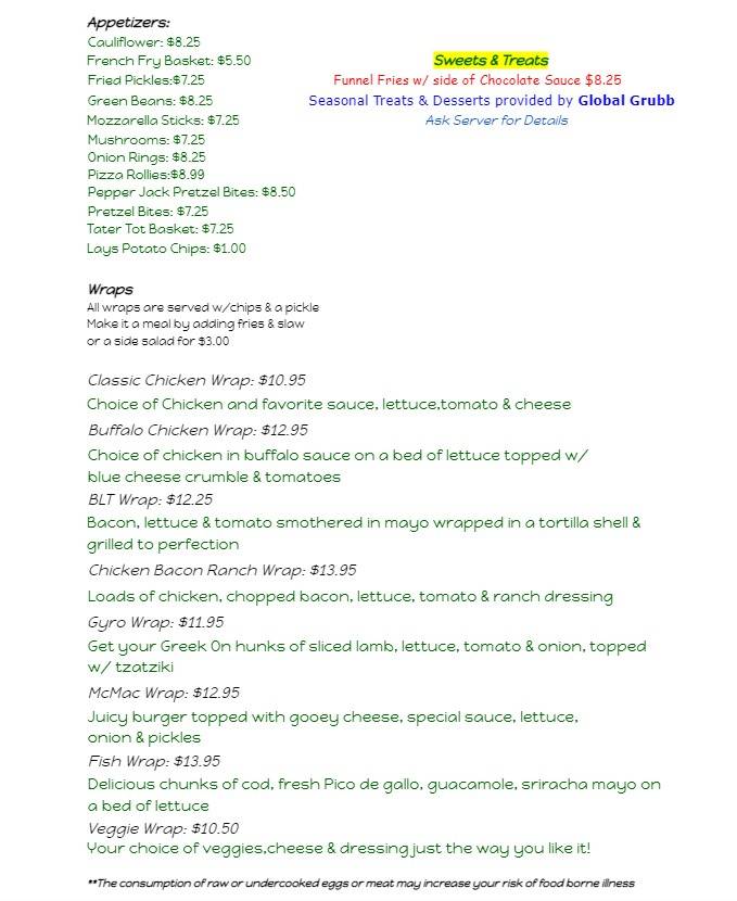 Menu at Clubhouse Brady Lake, Kent