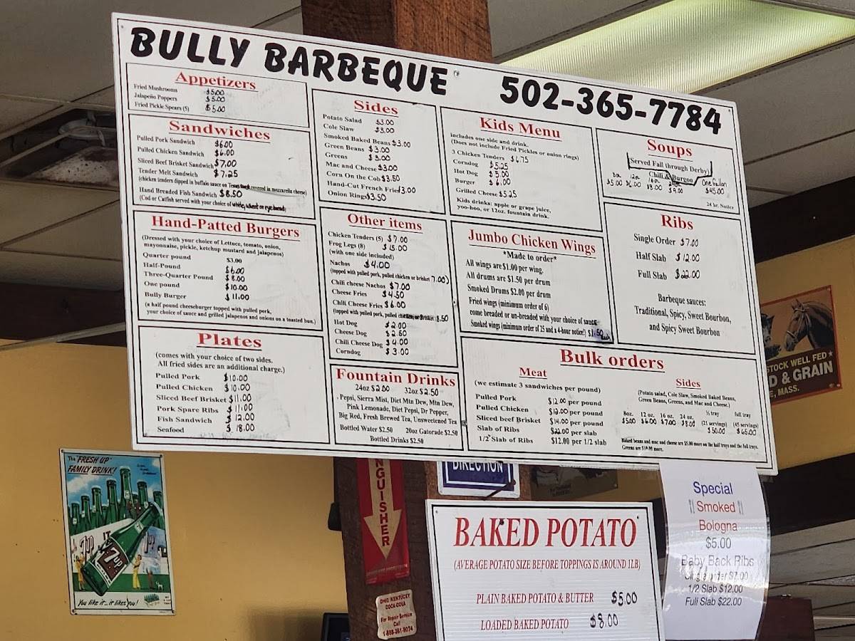 Menu at Bully Barbeque, La Grange, W U.S. Hwy 42