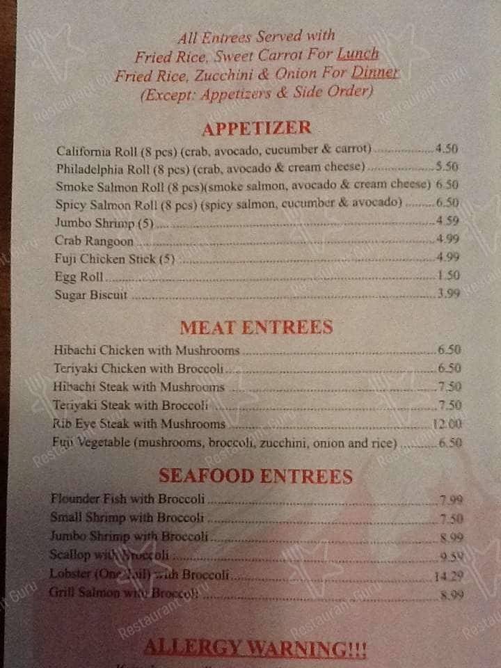 Menu at Fuji Express restaurant, Hartsville