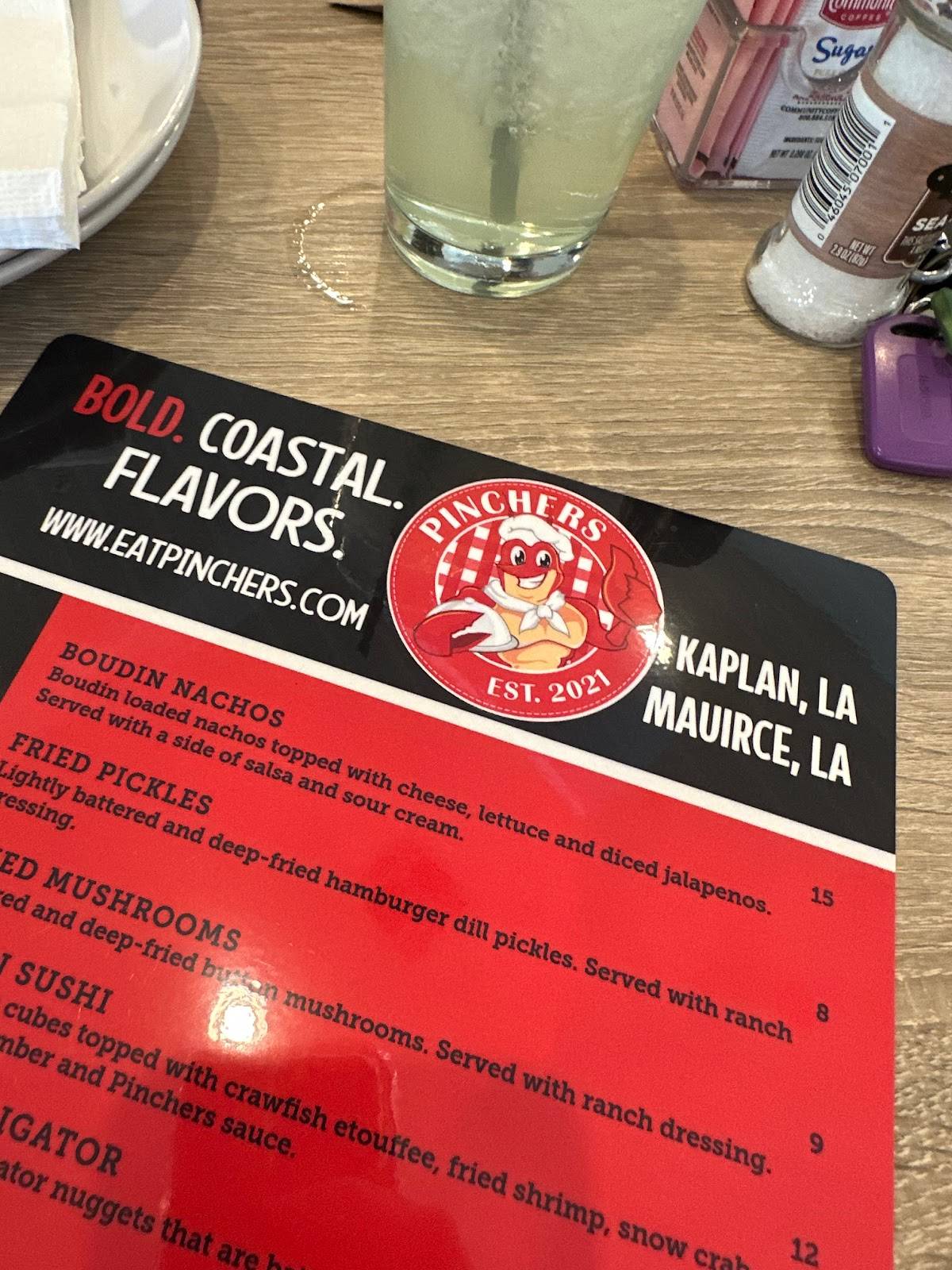 Menu at Pinchers restaurant, Maurice