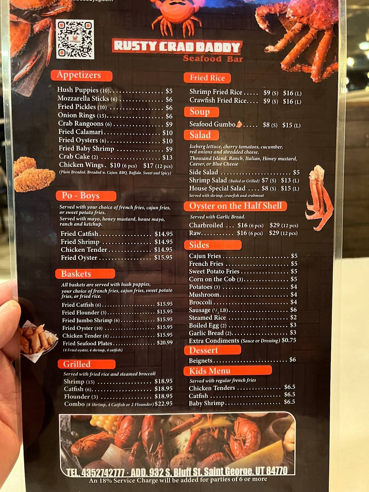 Menu at RUSTY CRAB DADDY restaurant, St.