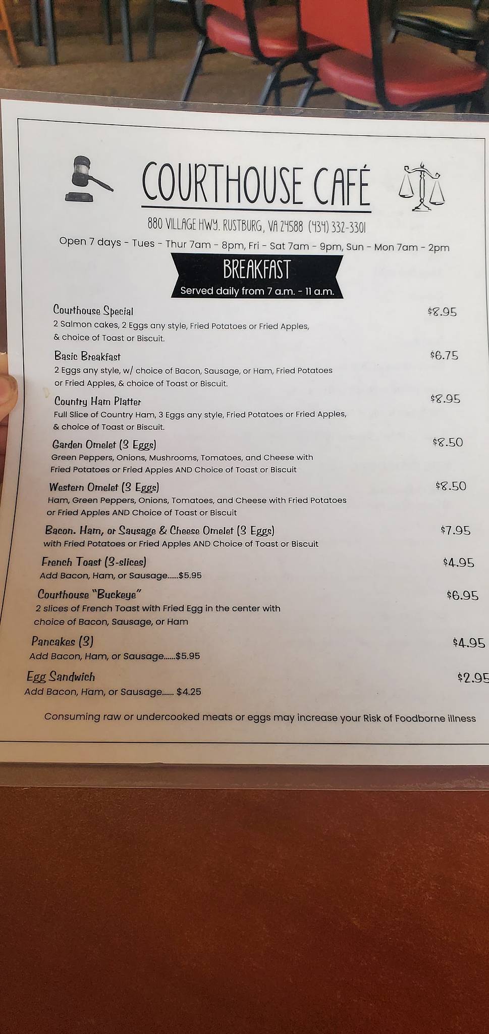 Menu at Courthouse Cafe, Rustburg