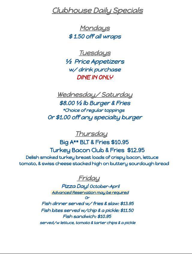 Menu at Clubhouse Brady Lake, Kent