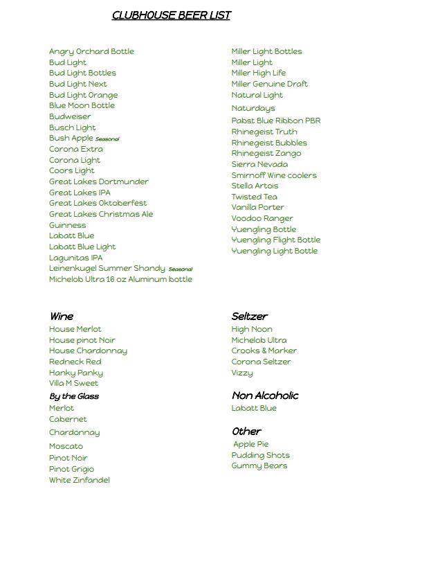 Menu at Clubhouse Brady Lake, Kent