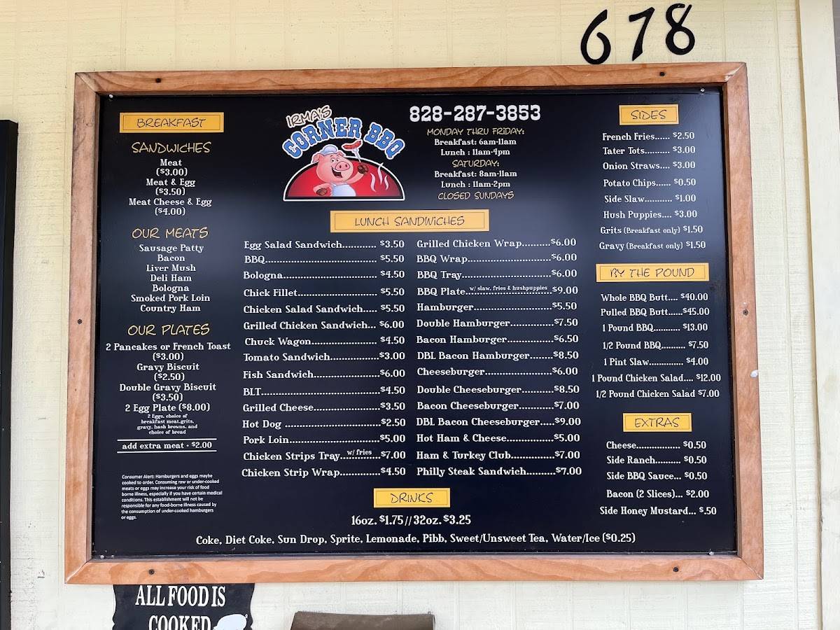 Menu at Corner BBQ, Rutherfordton