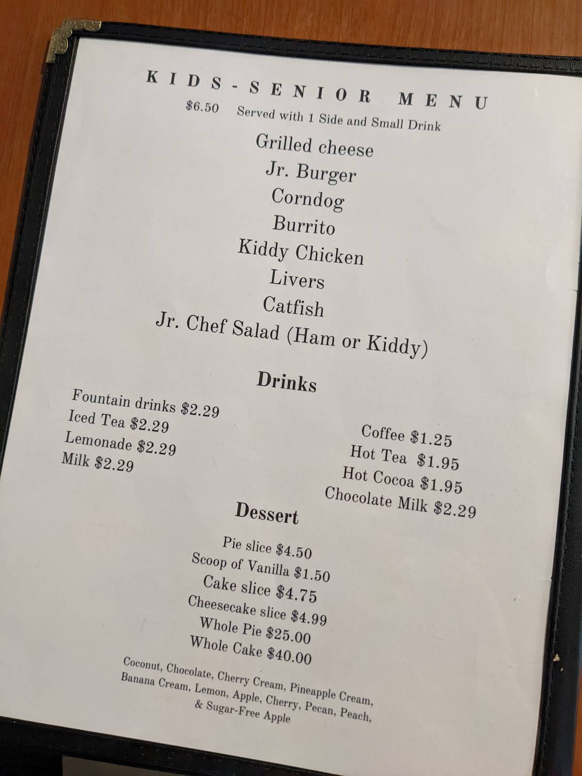 Menu at Junes restaurant, Holdenville