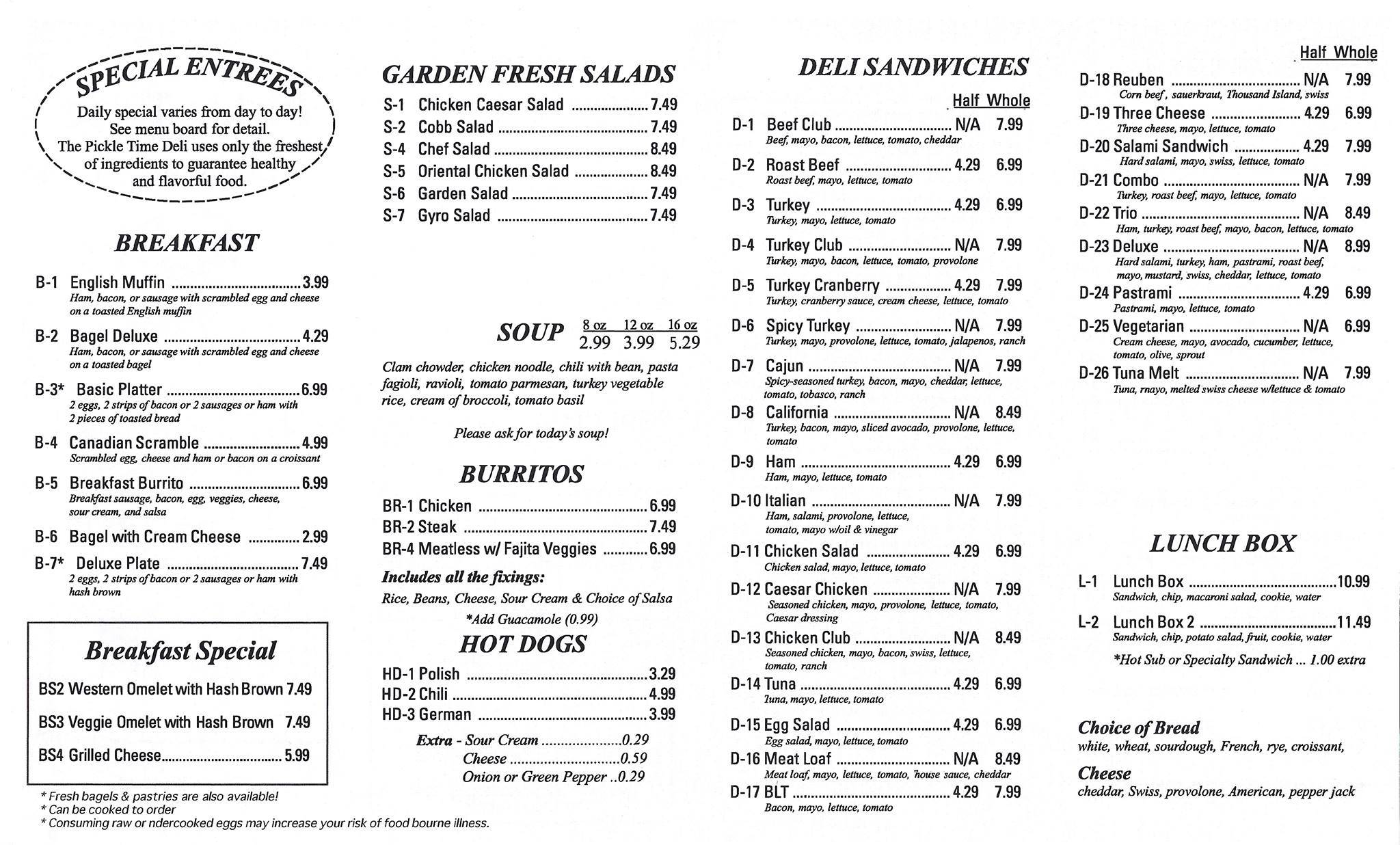 Menu at Pickle Time restaurant, Everett