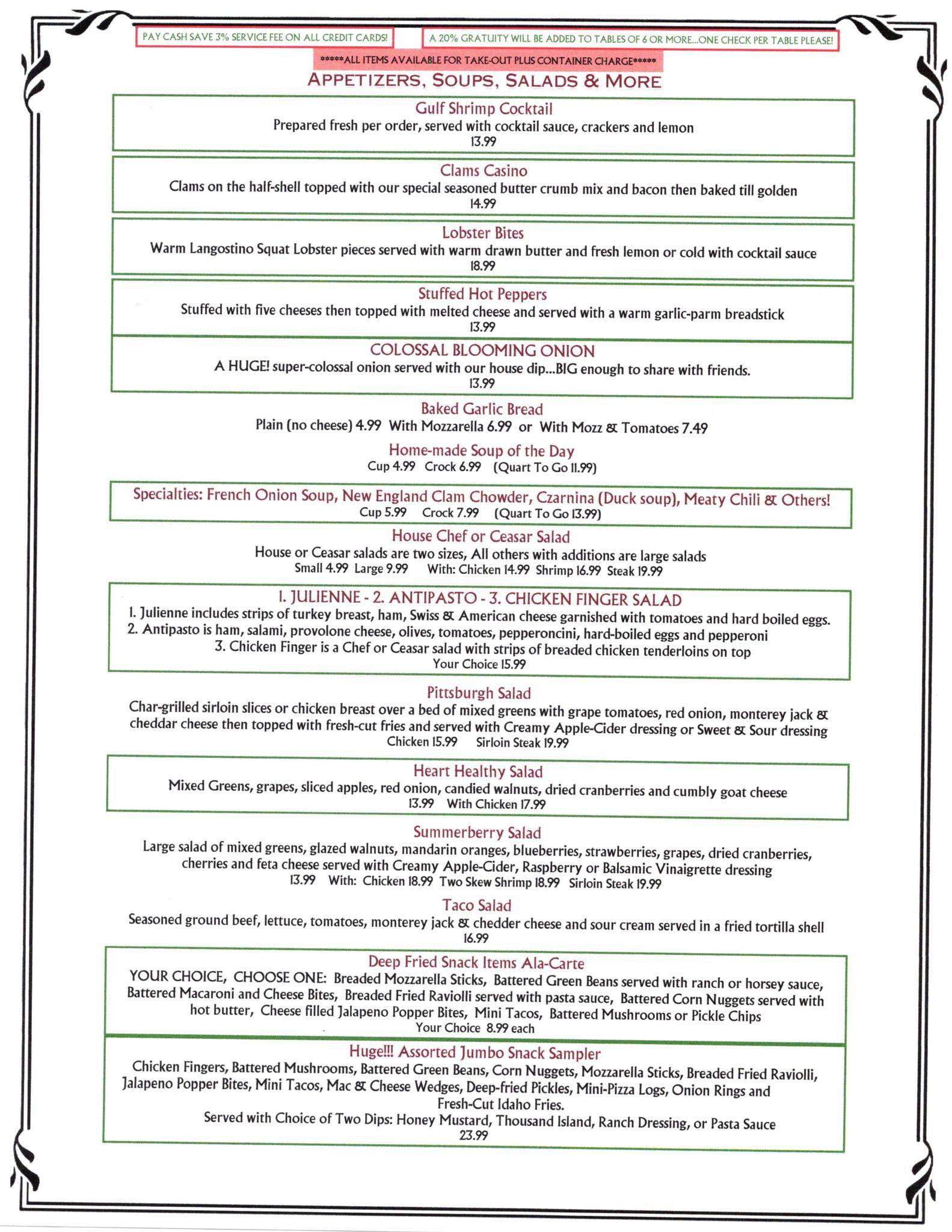 Menu at GDI Countryside Inn restaurant, Alden, Sandridge Rd