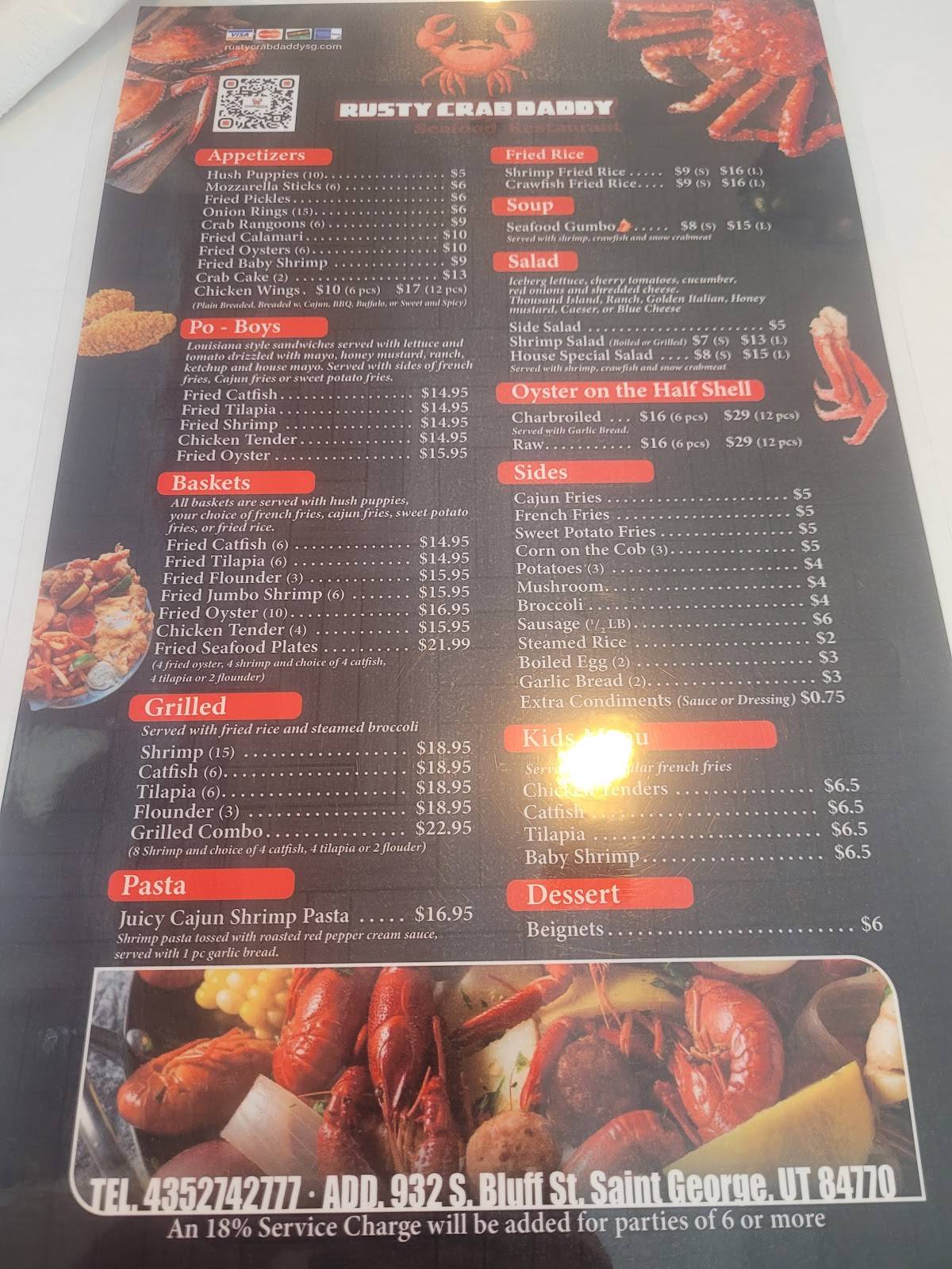 Menu at RUSTY CRAB DADDY restaurant, St.