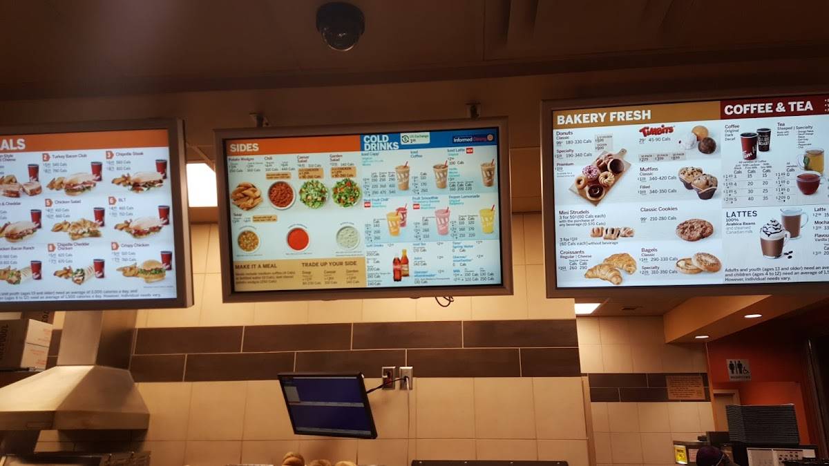 Menu at Tim Hortons restaurant, Toronto, 55 St Clair Ave W