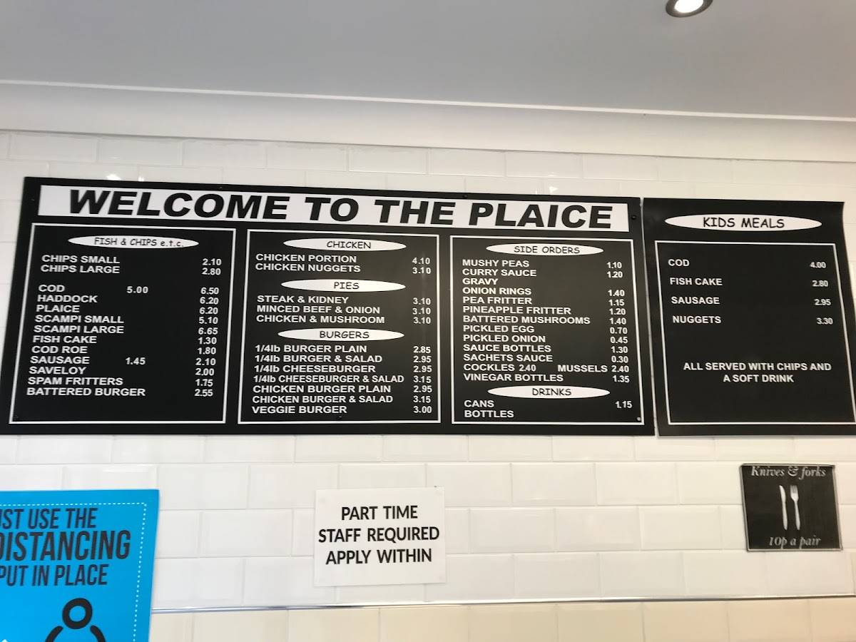 Menu at The Plaice restaurant, Winchester, 51 Priors Dean Rd