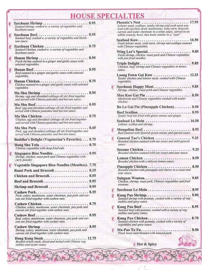 Menu at Wing Lee Chinese Restaurant, Sterling Heights